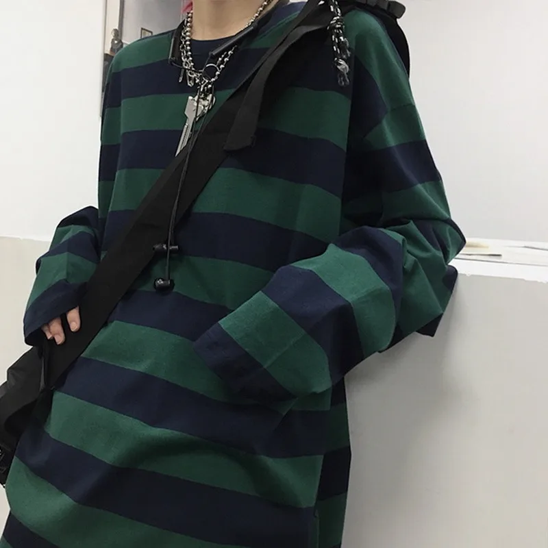 

Harajuku Oversized High Street Stripe T-shirt Long Sleeves Vintage Style All-match Fashion Clothes Japanese Comfy Streetwear