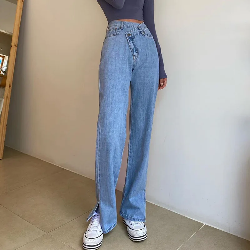 

Autumn and Winter Fashion Women Split High Waisted Straight Jeans for Women Jeans Woman Jeans for Women Super Stretchy Jeans