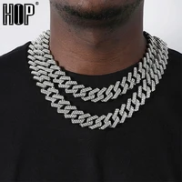 hip hop 1set 20mm heavy miami prong full iced out paved rhinestones cuban chain cz bling rapper necklaces for men jewelry