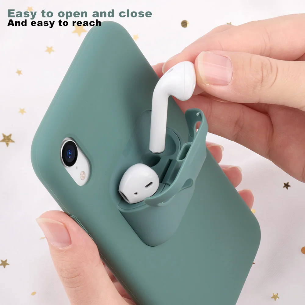 2 в 1 чехол для телефона коробка хранения наушников s iPhone 11 Pro XS MAX XR X силиконовая