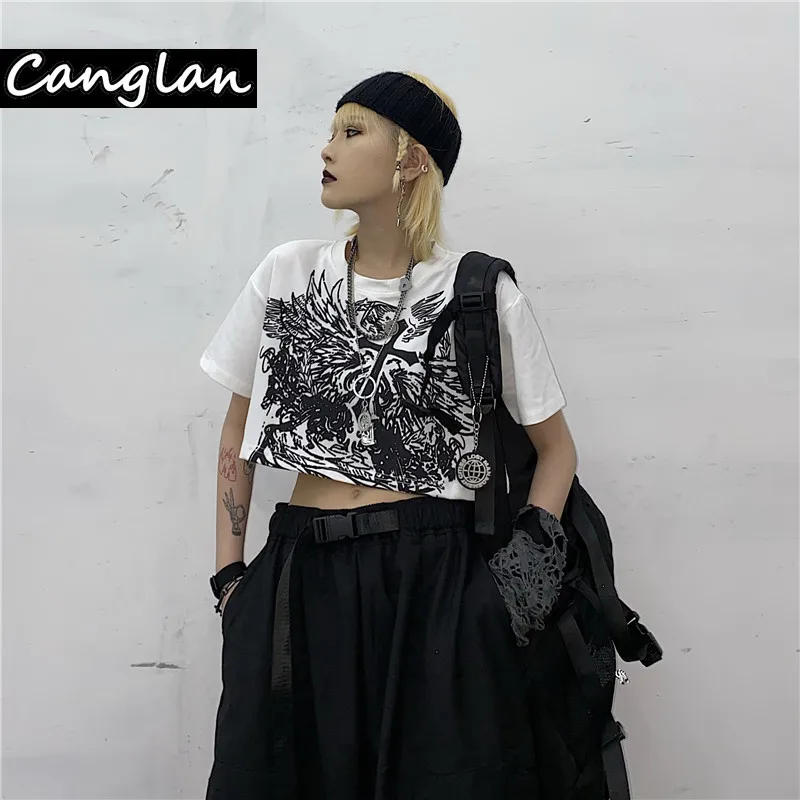 Кроп топ в готическом стиле женский Ulzzang футболка Корейском с графическим