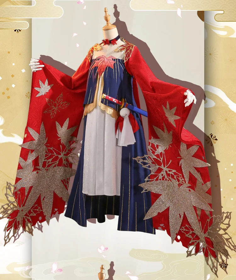 Аниме Onmyoji призрак Momiji японское кимоно платье униформа косплей костюм полный набор для женщин Хэллоуин Новинка