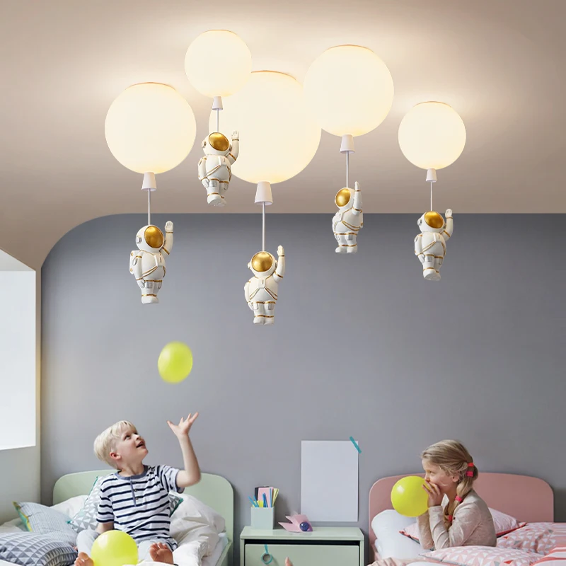 Nordic Glass Ball Led Pendant Light for Children Nursery Room Creative Astronaut Balloon Ceiling Lamp Home Decoration Fixtures