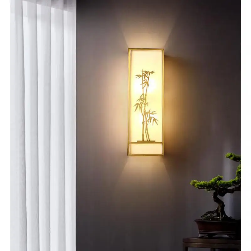 Китайский большой тканевый настенный светильник медный светодиодный бра для