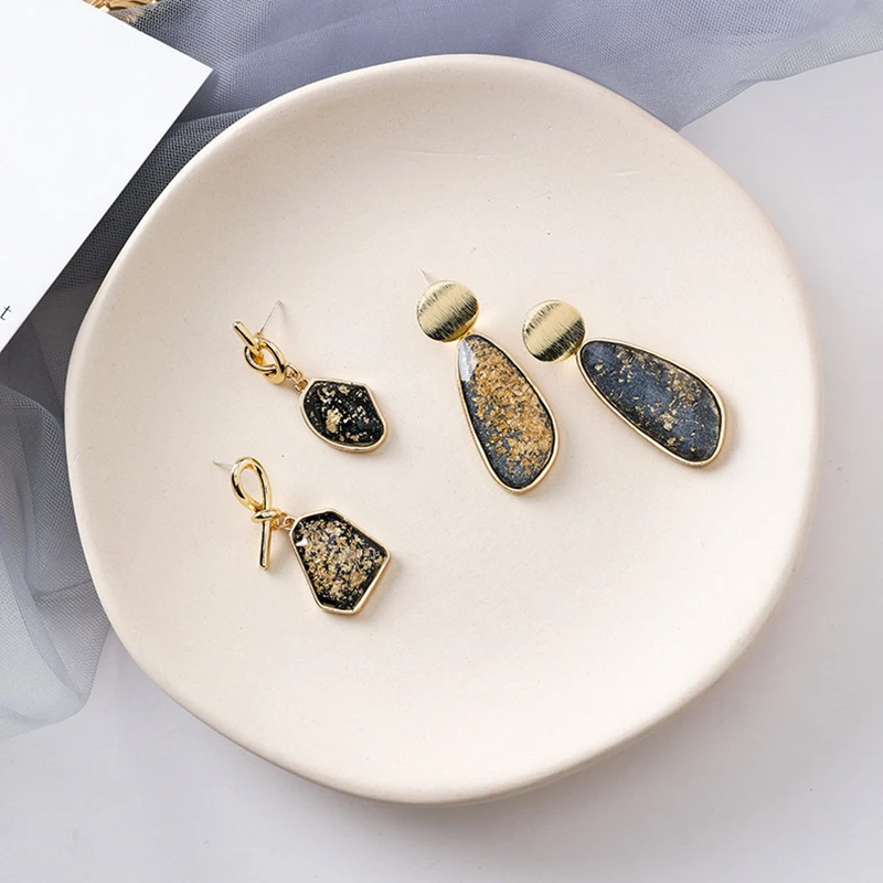 Модные Винтажные болтающиеся серьги из фольги зеленого и золотого цветов