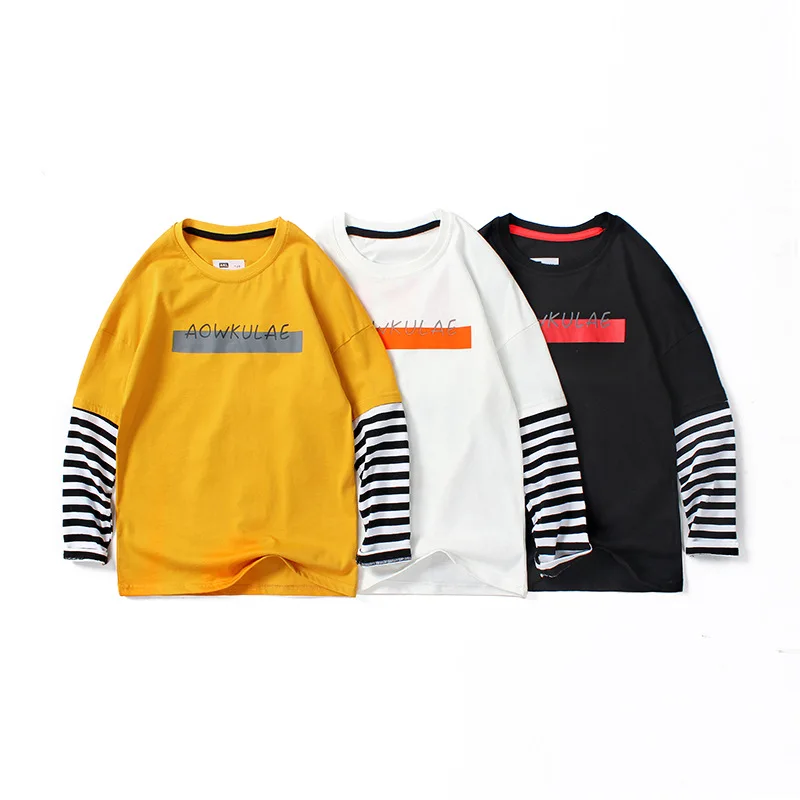 Хлопковые футболки в полоску для подростков весенне летние пуловеры с длинными