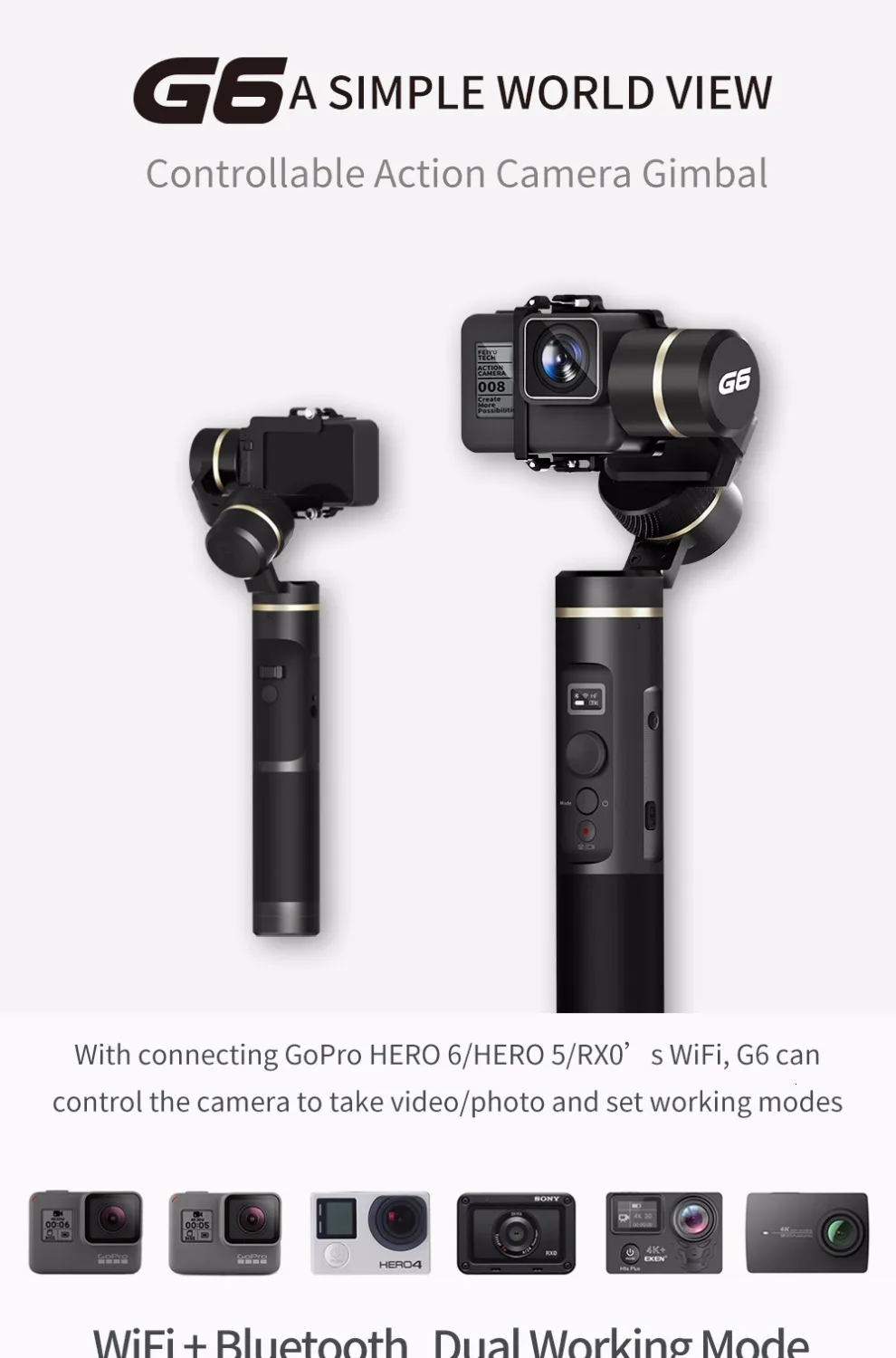 FeiyuTech G6 ручной карданный стабилизатор брызгозащищенный Wifi Bluetooth OLED экран для Gopro Hero 7 6 5 sony RX0 Yi