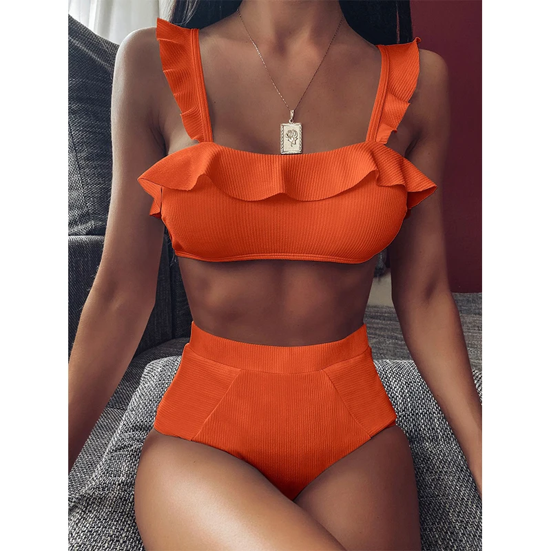 

Sexy Bikini Swimwear Bikinis Set 2 Piece Sets Women Lace Sexy Slash Neck Solid Color Swimsuit Fashion Women bikini avec jupe