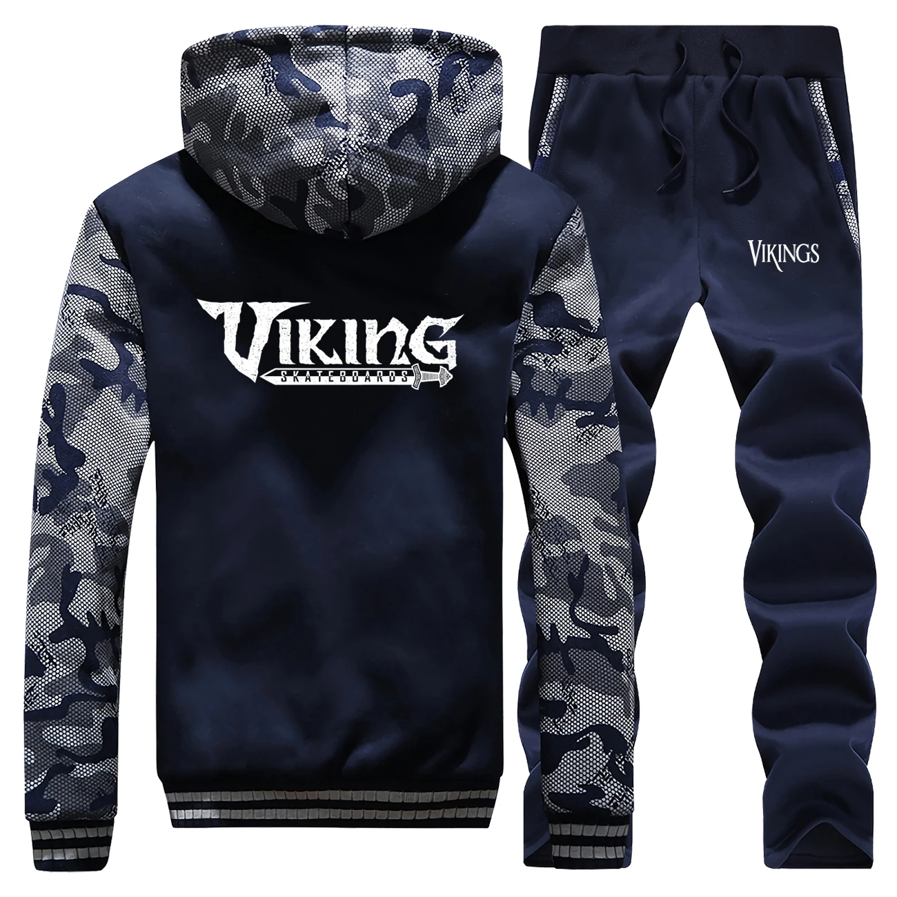Спортивный костюм VIKINGS, теплая зимняя флисовая толстовка с капюшоном, Мужская камуфляжная куртка, Мужская куртка на молнии+ штаны, 2 шт. в комплекте, спортивный костюм, верхняя одежда
