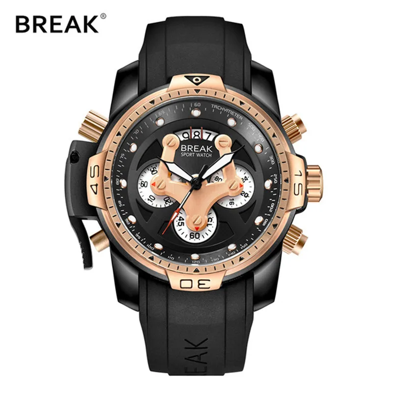 Часы наручные мужские кварцевые с резиновым ремешком многофункциональные