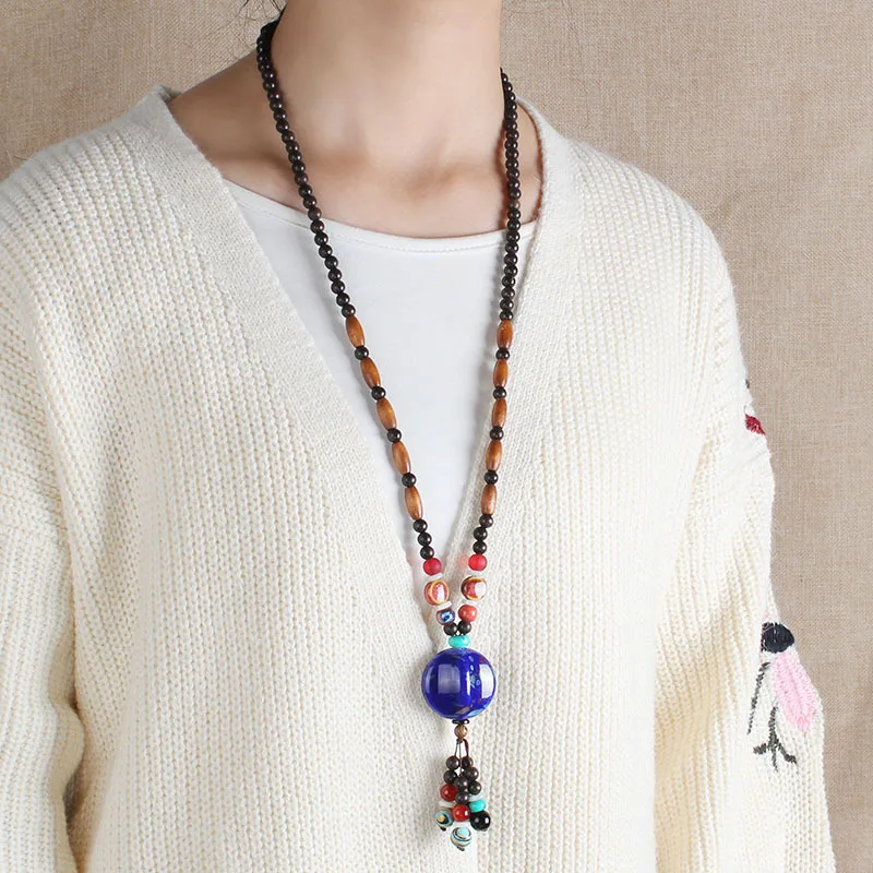 fashion ethnic jewelry ceramic Tibetan silver double fish vintage necklace New women sweater pendants | Украшения и аксессуары