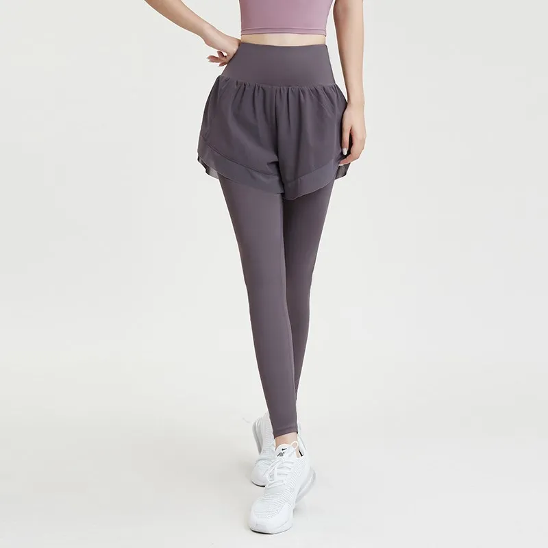 2 in 1 Leggings High Waist Stretch Sport Women Fitness Shorts Squat Proof GYM Workout Yoga Pants Mesh Spliced Running Tights