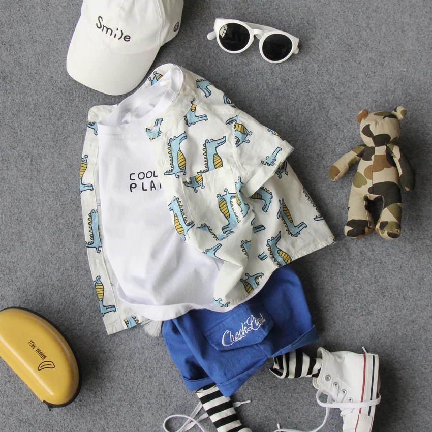 

90-130cm height new 2020 summer fashion style cartoon boys shirt 1pc kids short sleeve shirt boys summer shirt