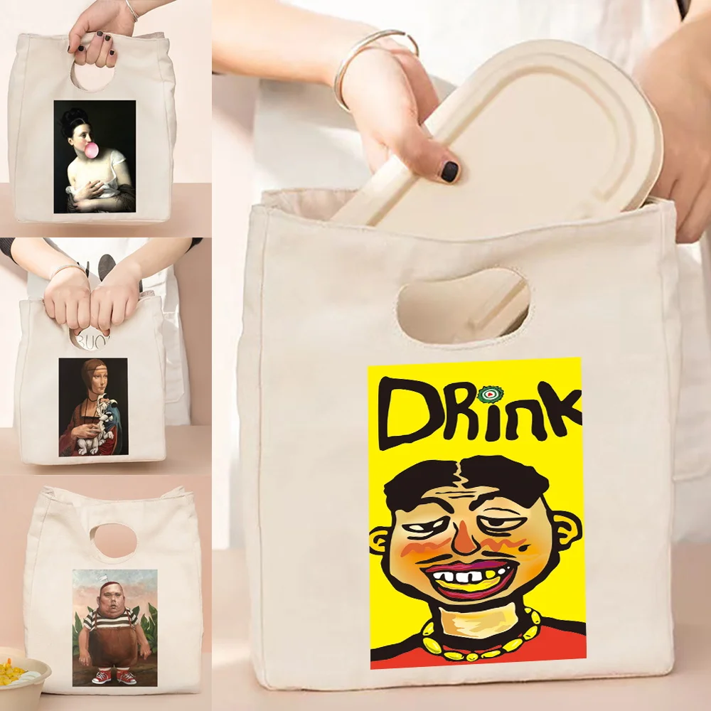 

girl Portable Thermal Lunch box bag cooler ice pack heat insulation pack food picnic bags Funny Print for office worker, nurse