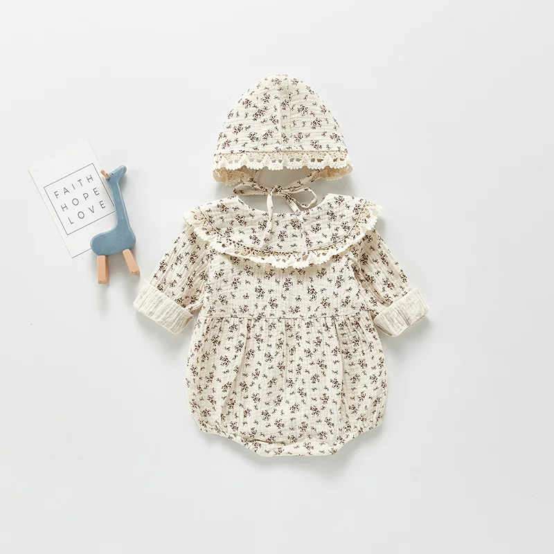 

Французские детские комбинезоны с цветочным принтом с круглым вырезом, с воротником в кукольном стиле лаконичный дизайн; Комбинезон для ма...