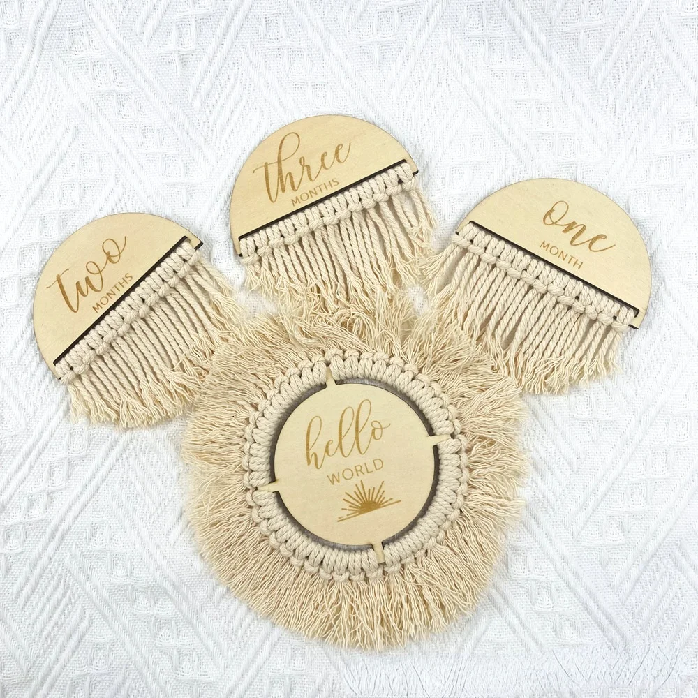 

Basswood Wooden Baby Month Milestone Tassel Cards Handcrafted Birth Month Birthday Photography Props Toy Newborn Shoot Gifts