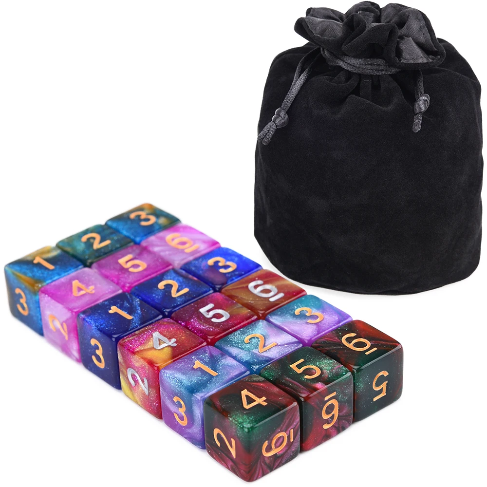 18 шт. D6 Galaxy Туманность игральные кости со шнурком для настольных игр DND ролевая