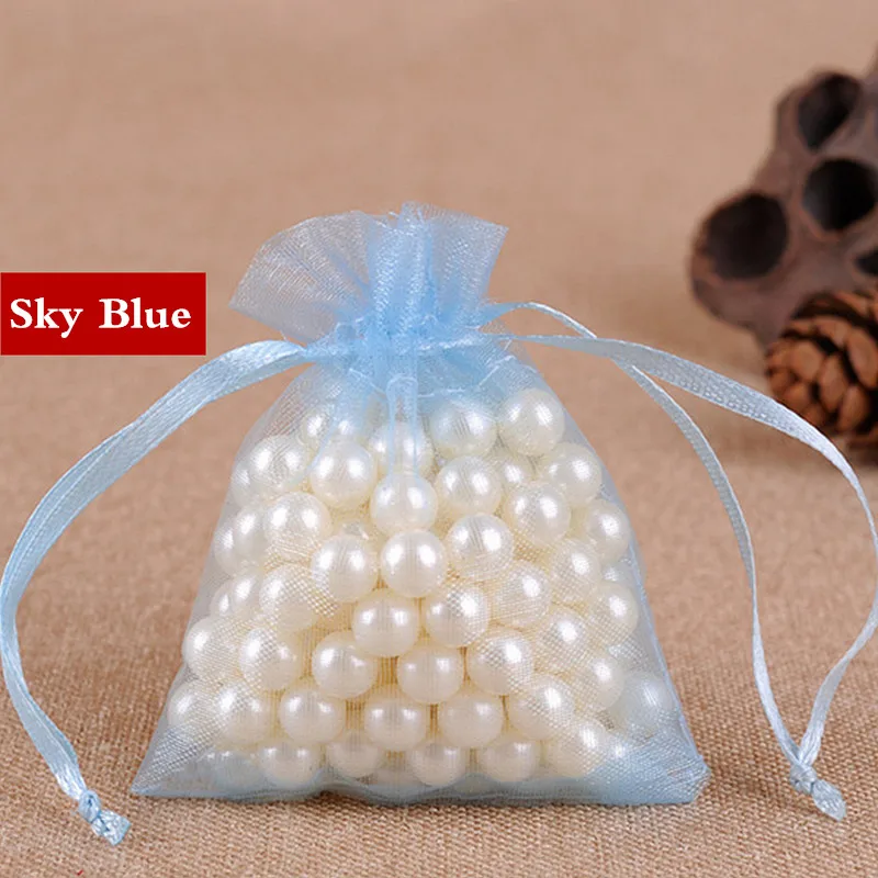 sky blue 100 шт/50 шт сумки из органзы 7x9 9x12 10x15 см свадебные украшения мешочки из органзы подарочные пакеты в ювелирной упаковке и дисплее - Цвет: sky blue