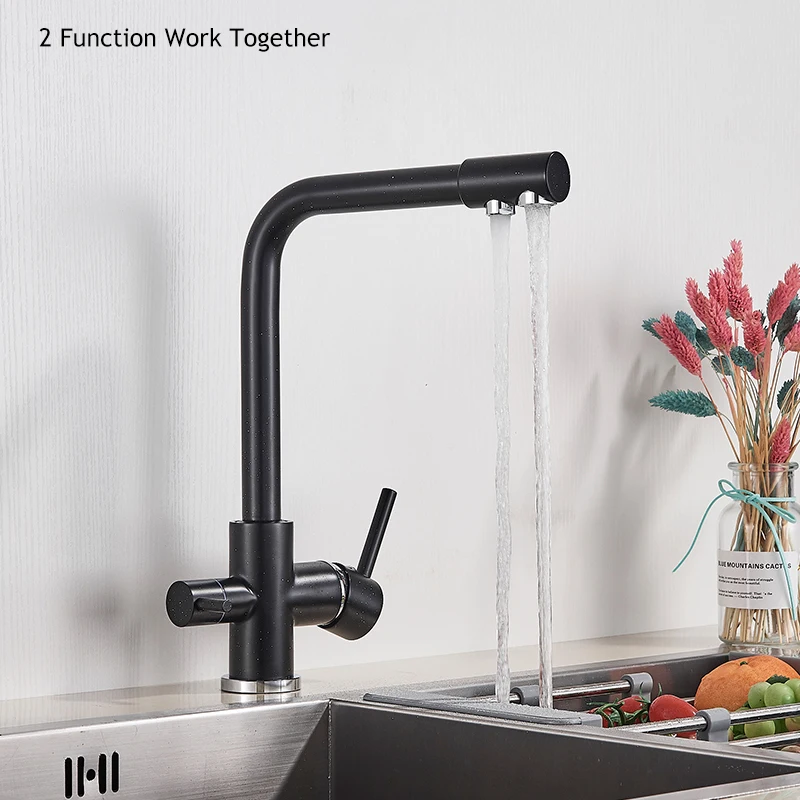Смеситель для кухни с фильтром и чистой водой крепление на палубу черный