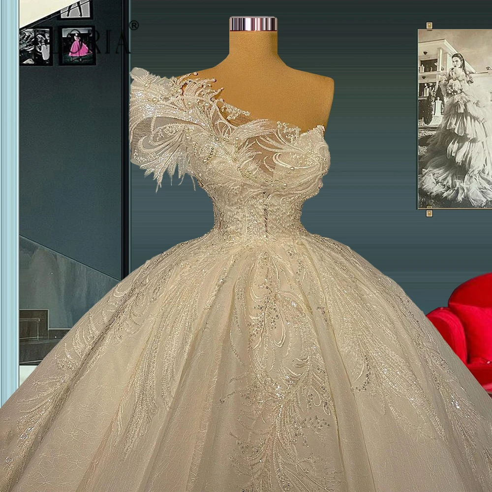 Vestido de novia de Organza de un hombro, blanco marfil, línea A, vestido de novia de princesa, vestido de quinceañera, 2022