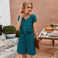 jumpsuit women summer 2020 short sleeve wide leg women rompers office ladies plaid casual playsuit fashion female short overalls