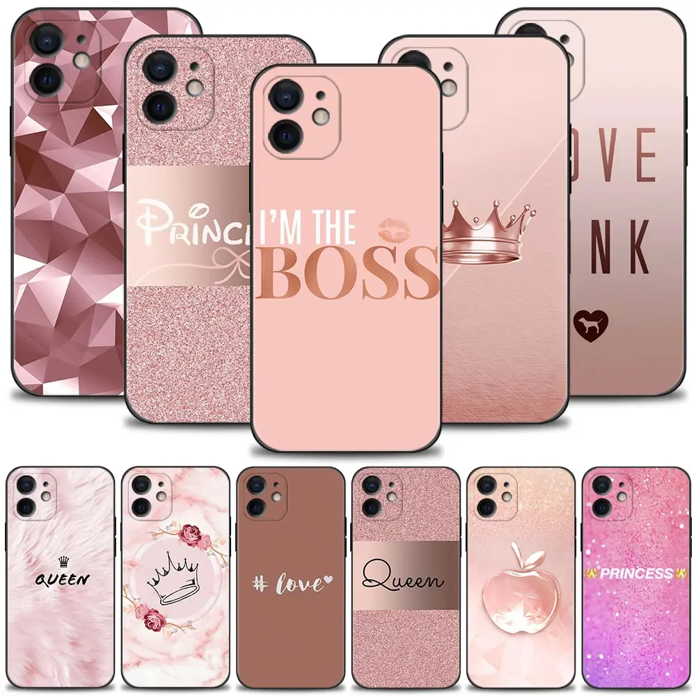 Funda de silicona para teléfono iPhone, carcasa de color rosa y dorado para iPhone 13, 12, 11 Pro,