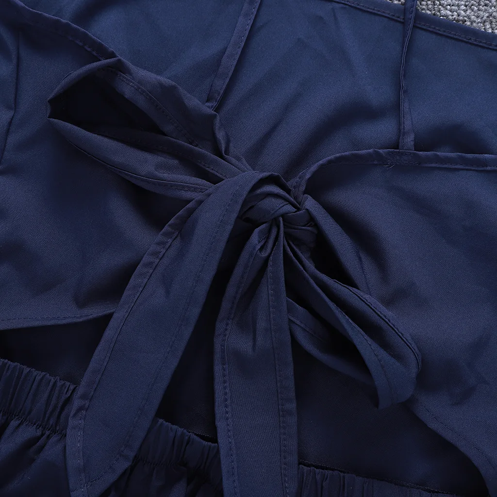 2019 сексуальный с открытыми плечами Синий Холтер широкие ноги комбинезон без