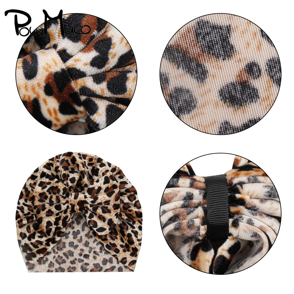 

Супермягкие бархатные шапки Powmuco для маленьких девочек, 19,5*19 см, модные шапки с бантом и леопардовым принтом, головной убор с бантом для млад...