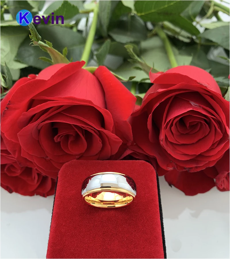 Мужская и женская Вольфрамовая Свадебная лента желтое золото кольцо ступенчатая