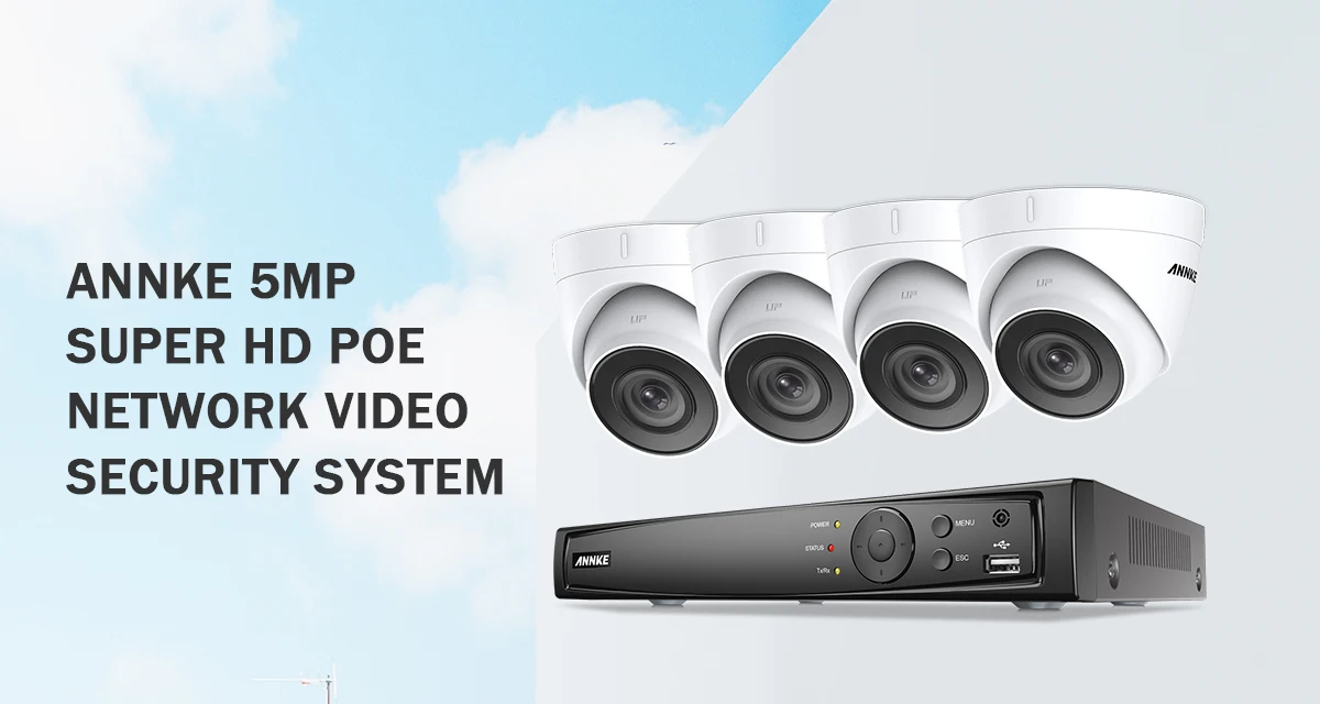ANNKE 5MP H.265+ Супер HD PoE сетевая видео система безопасности 4 шт. водонепроницаемые уличные ip-камеры с питанием по PoE Белый купол PoE камера комплект