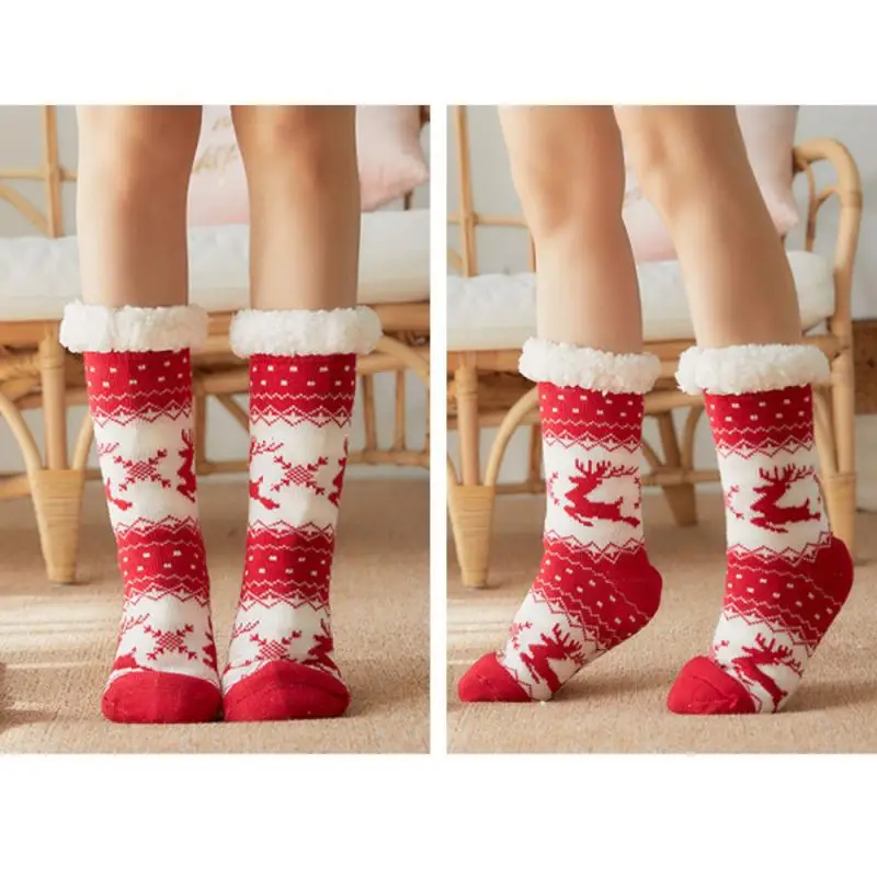 

Autumn Winter Christmas Socks Female Mid-tube Floor Socks Adult Plus Velvet Sleep Socks Carpet Socks Slippers Socks In Stock