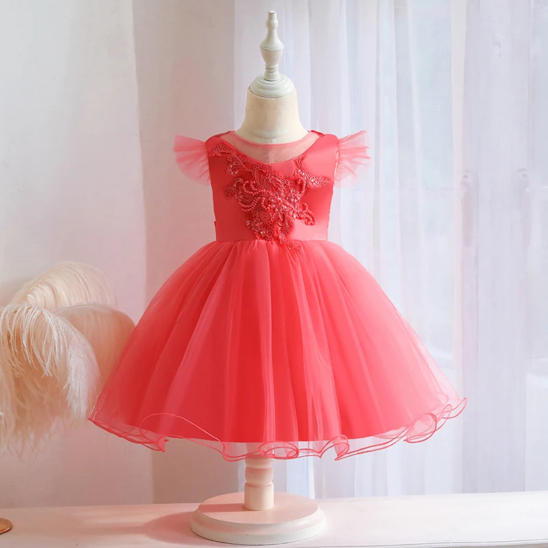 

Infant Baby Girls Flower Dresses Christening Newborn Baby Baptism Clothes Princess Lace Trailing 1st Year Birthday Dress
