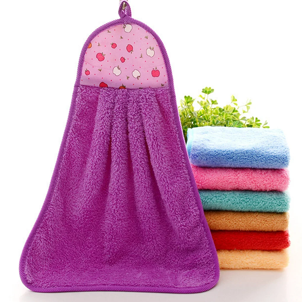 

Hand Towel Coral Velvet Dishcloth Hanging Washing Cloth Towel Bathroom Kitchen Accessory Pattern Random