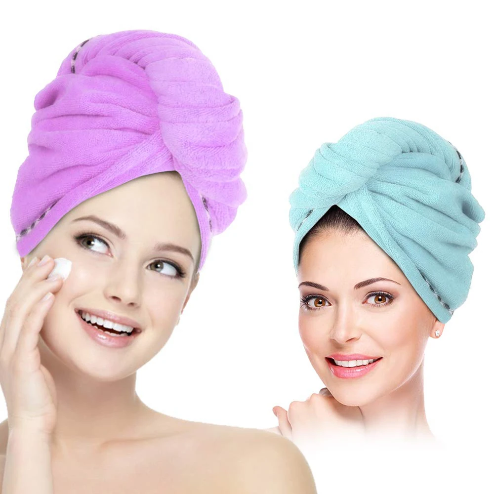 Hair Towel Wrap Turban Microfiber Drying Towels Head with Button Quick Dry Super Absorbent for Women Girls hair | Дом и сад
