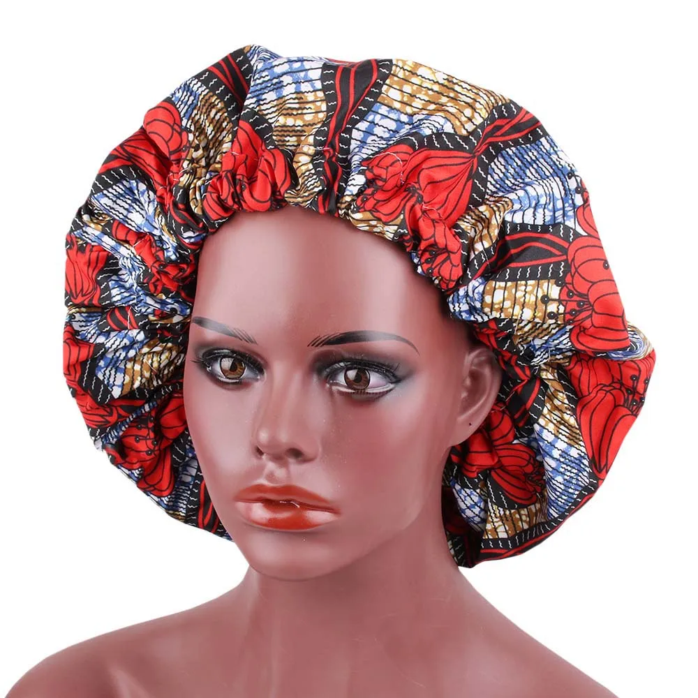 Extra Large Satin Lined African Bonnet Stretch Print Women Turban Ankara Bonnets Cap Hair Accessories