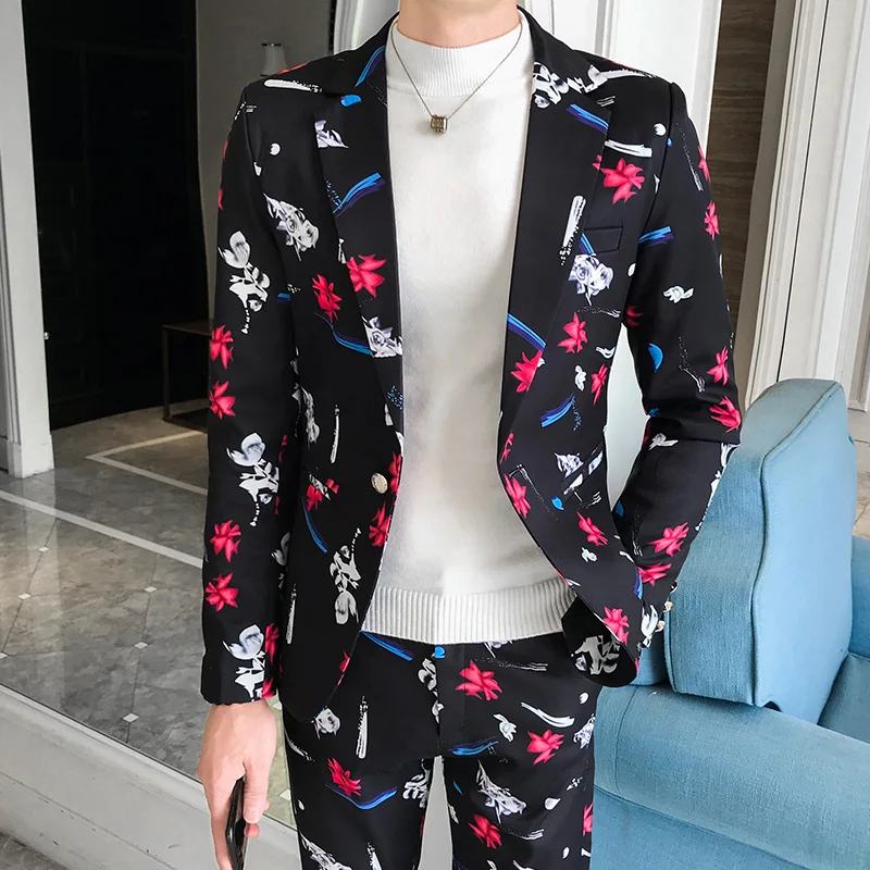 

2020 men's spring new long-sleeved suit young handsome suit two printing cultivate one's morality