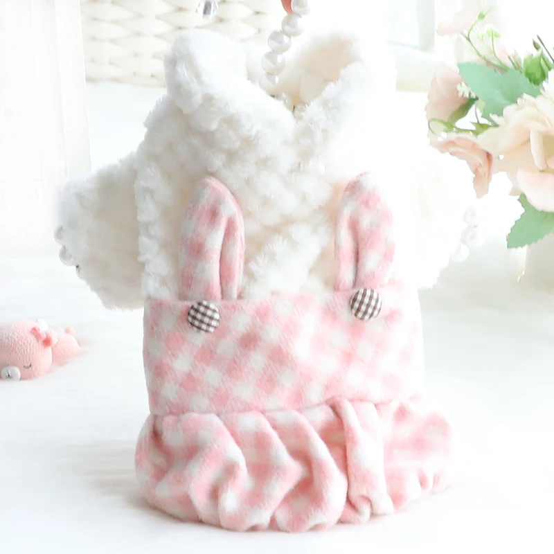 

Winter Clothes for Dogs Princess Warm Carton Bunny Puppy Teddy Dog Coat Dress Fleece Warm Inside Plaid XS S M L XL