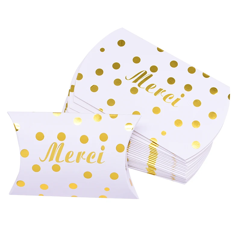 10 шт. цветная коробка для конфет в форме подушки Золотой горошек полоску