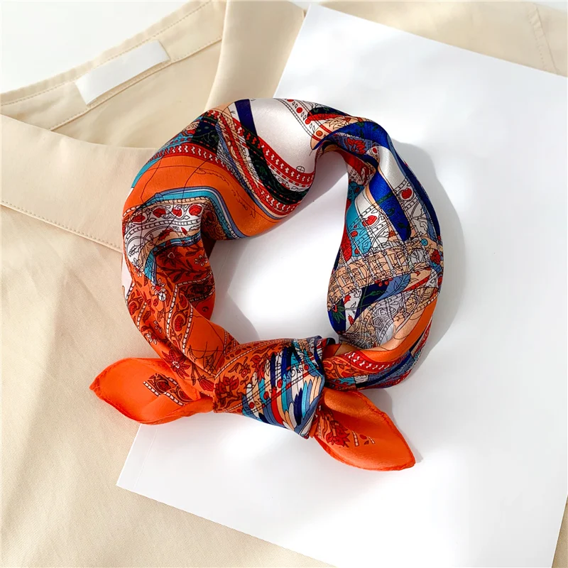 

New Real Silk Scarf Women Bandana Hairband Print Square Scarves Design Female Foulard Small Neck Kerchief Spring Summer 2022