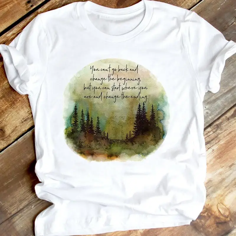 

Short Sleeve Watercolor Forest New 90s Cute Clothing Women Fashion Female Summer Clothes Casual Tshirt Top Graphic Tee T-shirt