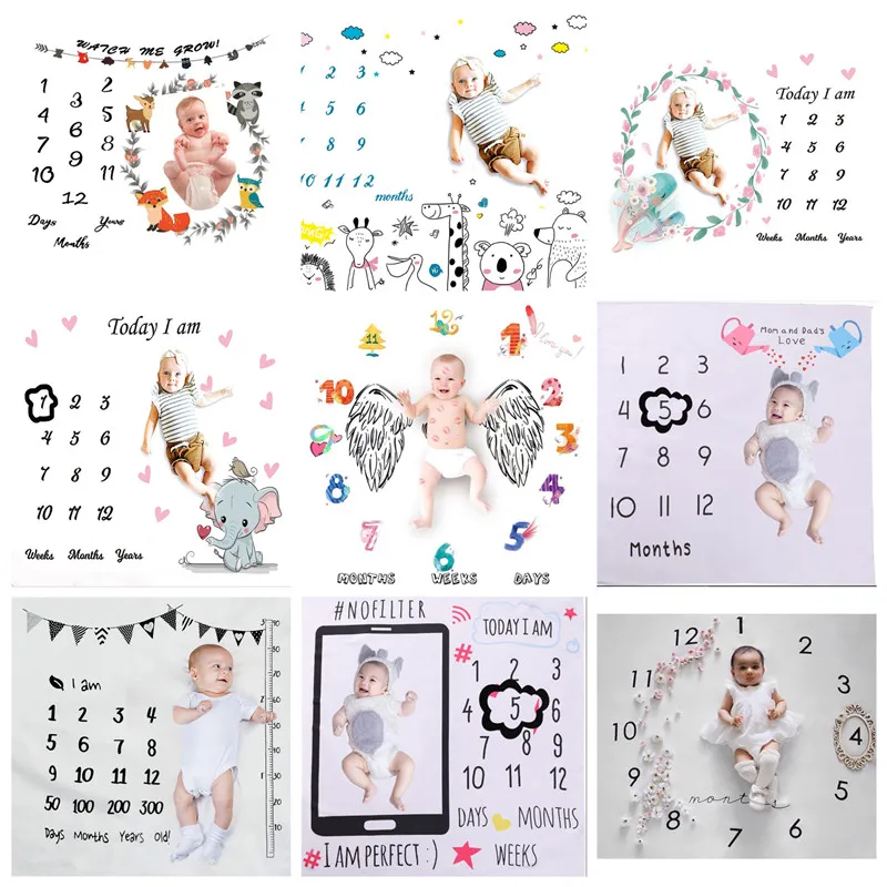 

Newborn Baby Monthly Growth Milestone Photography Cloth Rug Background Blanket Commemorate Props Fashion Flower Printed Heart