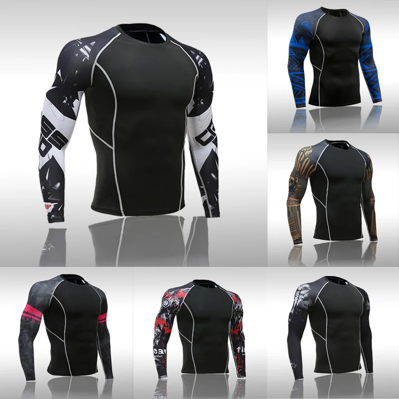 

2021 Fitness Tight Sports Suit Men's Long Sleeve Shirt Running Tops Workout Clothes Quick-Drying Men's Sportswear