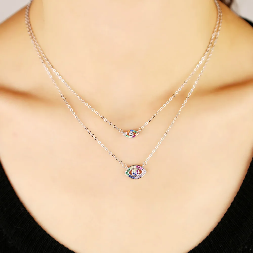 Трендовые Турецкий Дурной глаз ожерелья проложенные микро Радуга CZ звено цепи