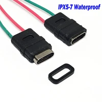 50pcs micro usb jack type c welding wire w type waterproof with positive and negative wires female connector charging socket