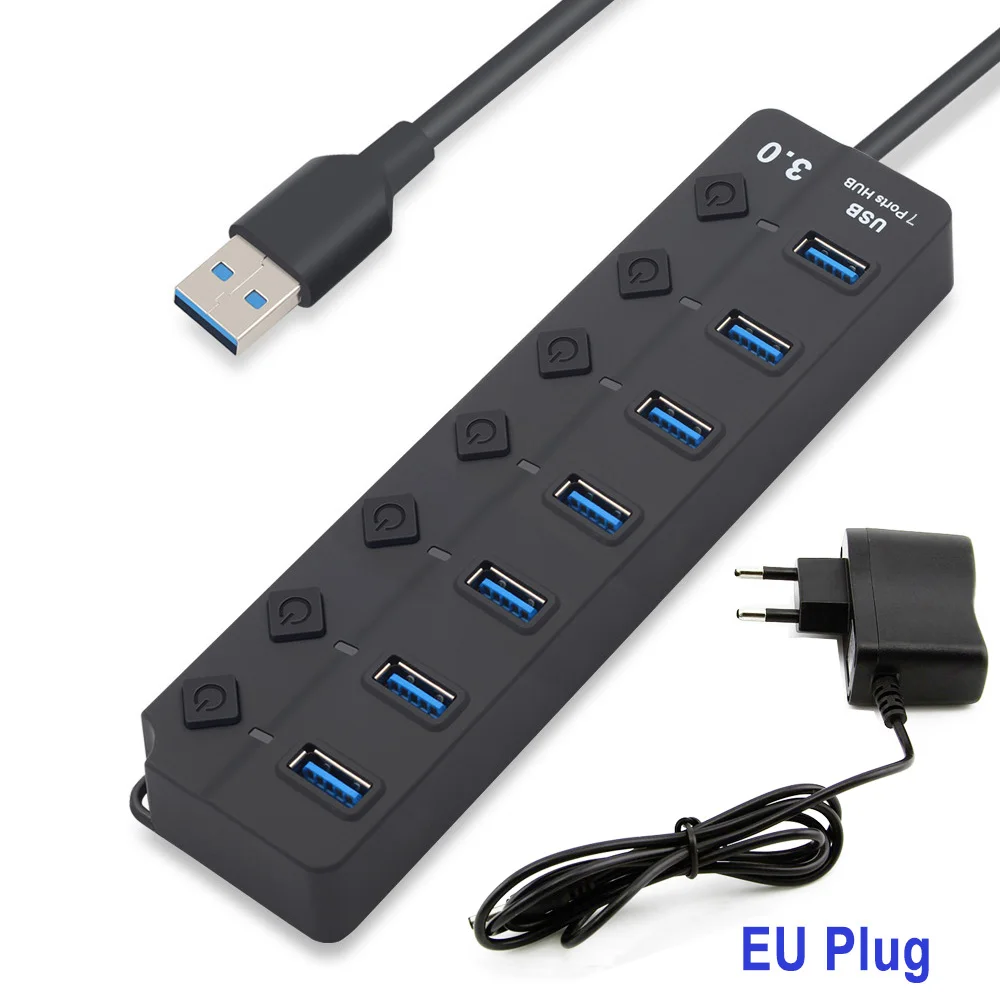 7 Port with EU Plug 4/7 Порты и разъёмы USB 3,0 концентратор Разветвитель USB концентратор 3,0 с индивидуальным Мощность переключатели светодиодный индикатор ЕС и США Мощность адаптер для ноутбука MacBook - Цвет: 7 Port with EU Plug