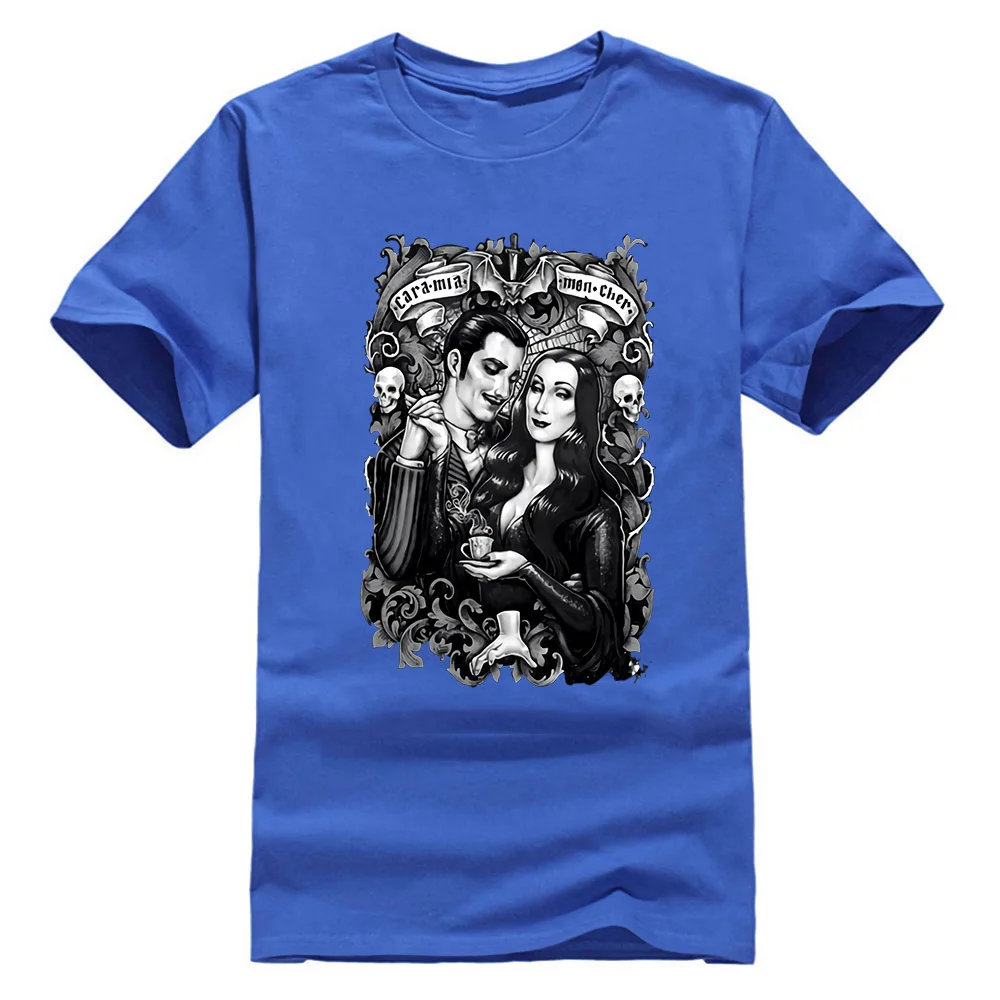 Синий Черная футболка Cara My Mon Cher Morticia And Gomez The Addams family Horror футболка с фигурным рисунком - Цвет: Синий