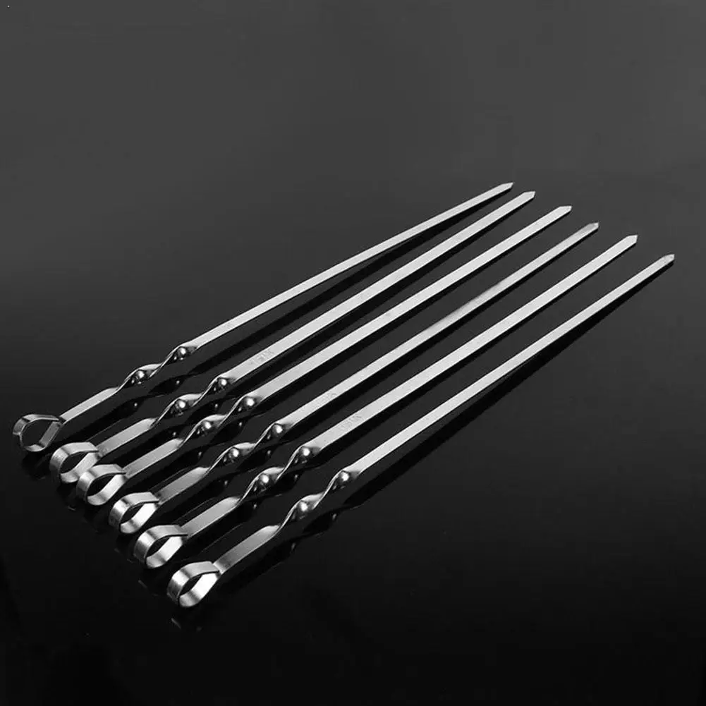 

Food Camping Picnic Vegetable Needle BBQ Barbecue Flat Steel Kabob Kebab 10pcs Grilling Skewers S3S5
