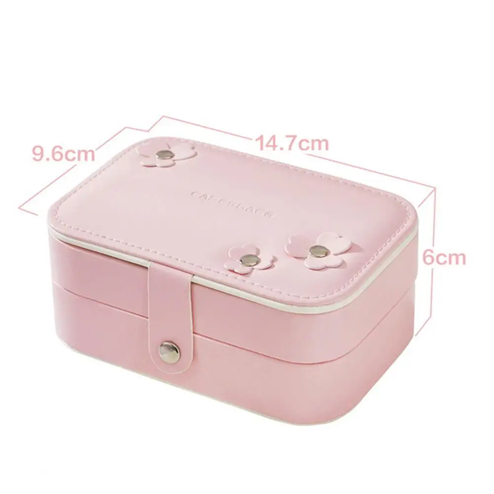 

Retro PU Portable Women Jewelry Organizer Display Earrings Flowers Storage Box 2 Layers Leather Necklace Earring Storage Case