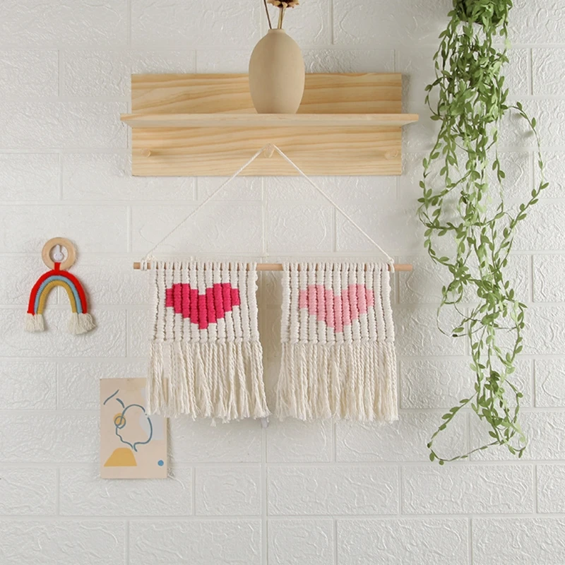 

Wooden Rope Heart Shape Swing Wall Hanging Plant Flower Pot Tray Mounted Floating Wall Shelves Nordic Home Decoration H051