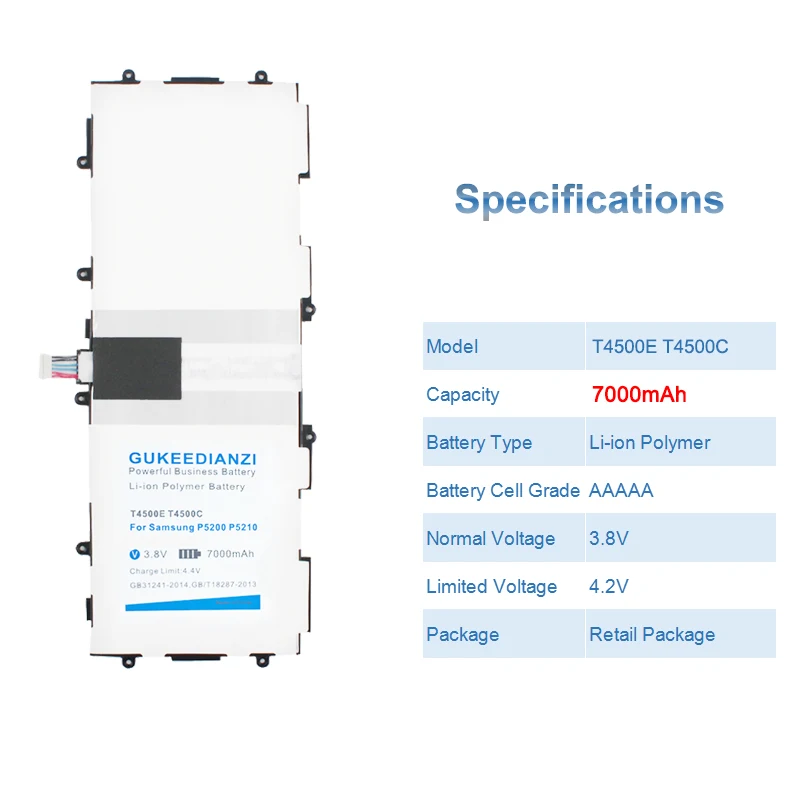 GUKEEDIANZI планшет Замена Батарея T4500E/T4500C для samsung Galaxy Tab 3 10,1 GT P5200 P5210 P5220 P5213 GT-P5200 7000 мА-ч